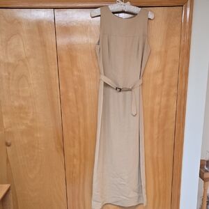 Ann Taylor Size 2 Elegant Tan belted Sleeveless Dress Linen Blend